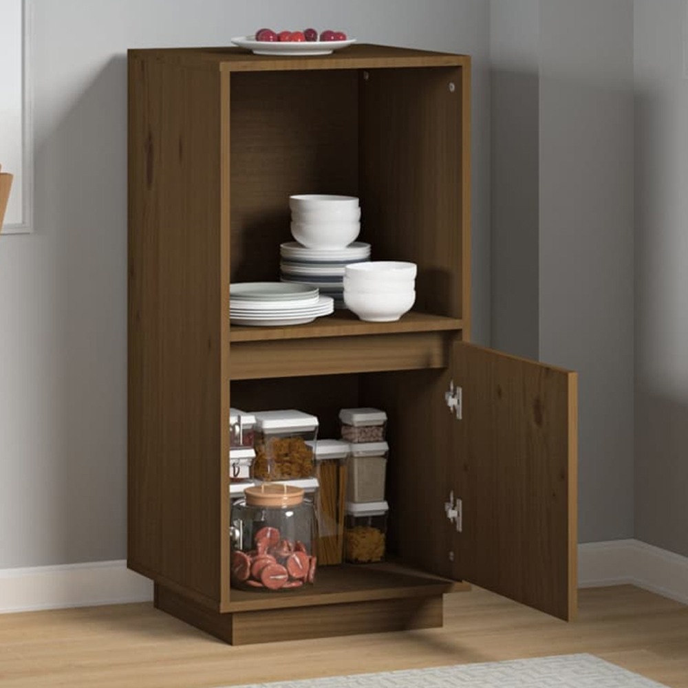vidaXL Single Door Single Shelf Honey Brown Solid Pine Wood Sideboard Image 1