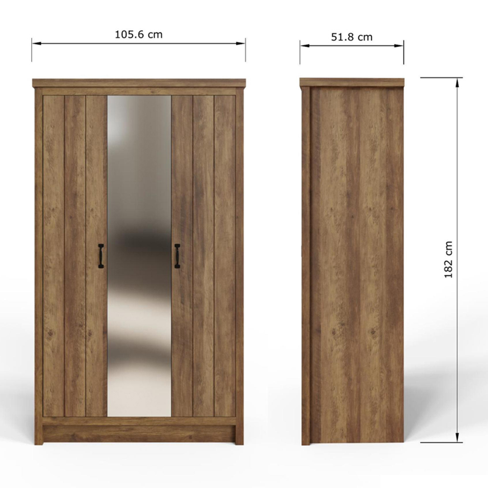 GFW Boston 3 Door Knotty Oak Mirrored Wardrobe Image 9