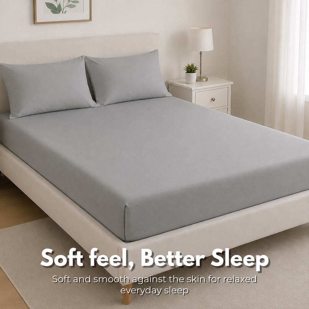 MHG Living Super King Size Grey Pintuck Duvet Cover Set with Fitted Sheet Image 5