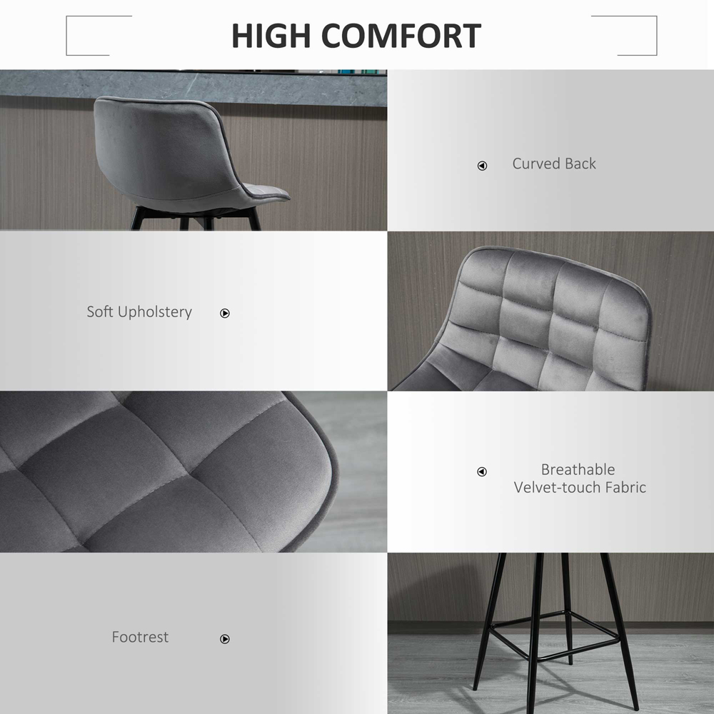 Portland Grey Velvet Touch Bar Stool Set of 2 Image 5