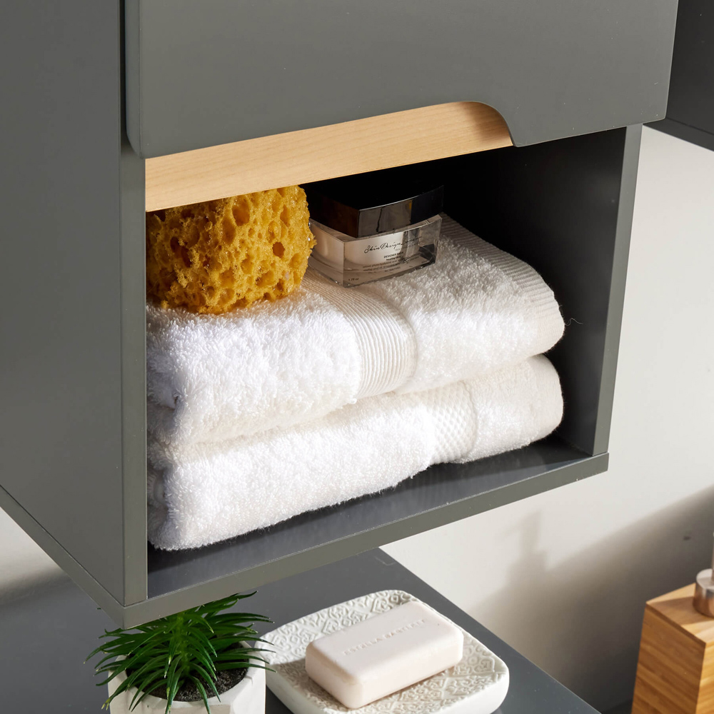 Home Source Florence Single Door Single Shelf Grey Hanging Bathroom Wall Cabinet Image 3