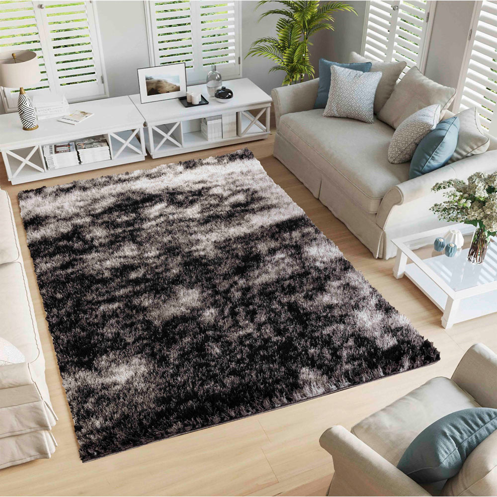 Desire Rug Modern Dark Grey Two Tone Shimmer Soft Shaggy Area Rug 160 x 230cm Image 4