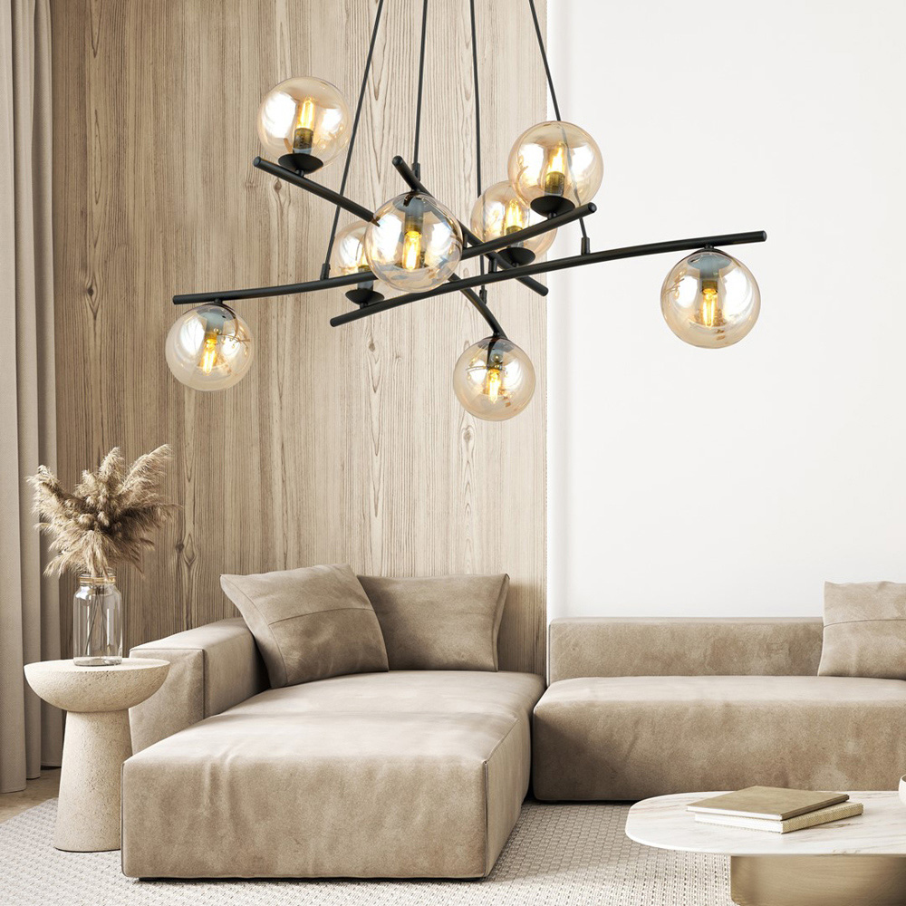 Emibig Essa 8 Light Amber Shade Black E14 Ceiling Pendant Light Image 2
