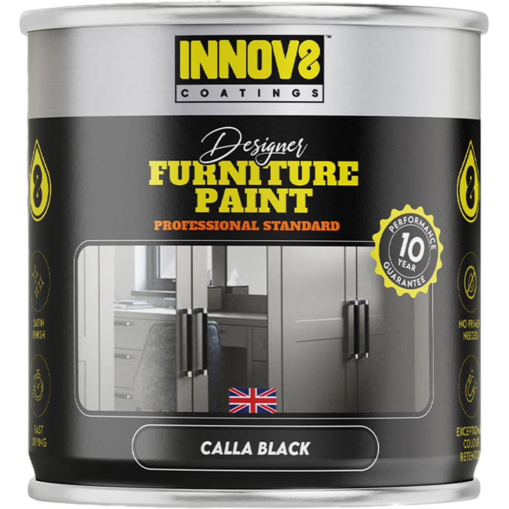 Innov8 Coatings Designer Calla Black Satin Finish Furniture Paint 750ml Image 2