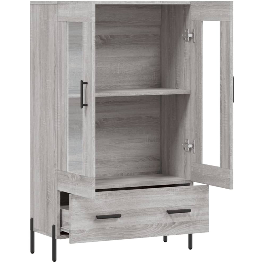vidaXL 2 Glass Door Single Drawer Grey Sonoma Highboard Image 5