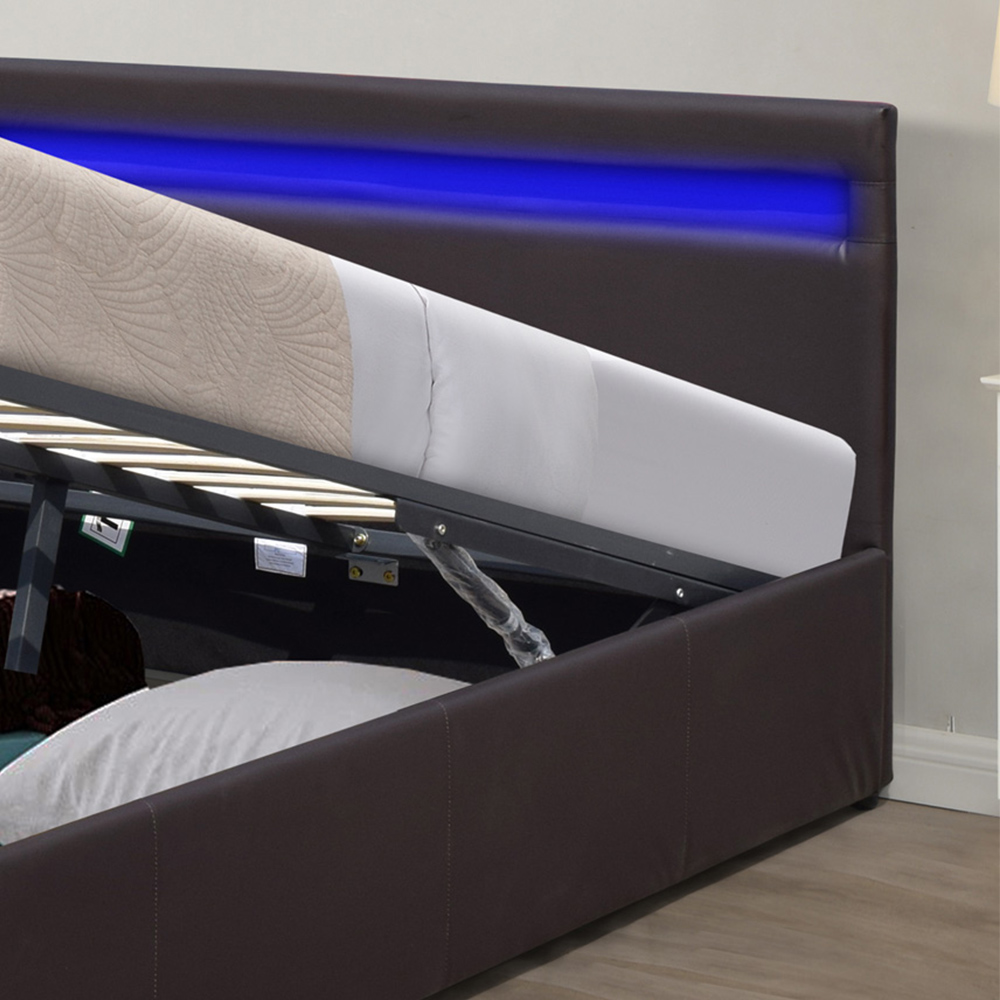 Comfy Living Small Double Brown Faux Leather Ottoman Bed Frame with LED Image 2