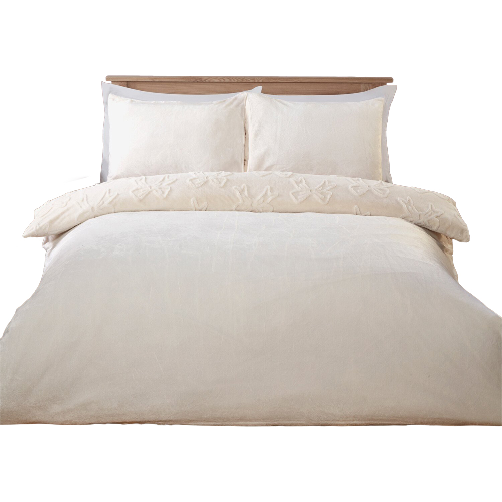 Bow Faux Fur Duvet Set Ivory Double Image 2