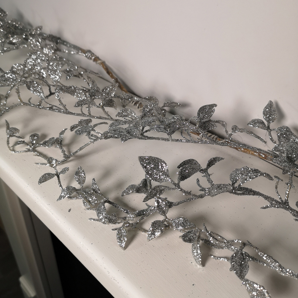 Samuel Alexander Silver Glitter Leaf Christmas Garland 150cm Image 3
