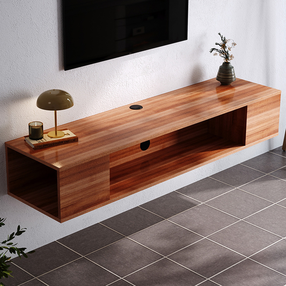 Living and Home 3 Shelf Brown Wall Mounted TV Stand Open Storage Image 1