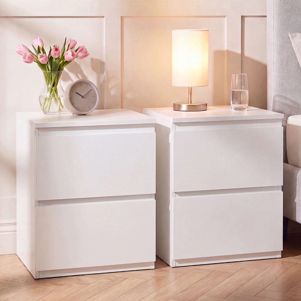 VIDA DESIGNS Denver 2 Drawer White Large Bedside Cabinet Set of 2 Image 1