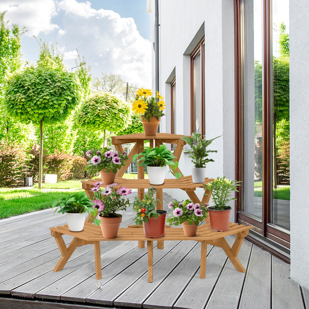 Costway 3 Tier Wooden Corner Plant Stand Image 6
