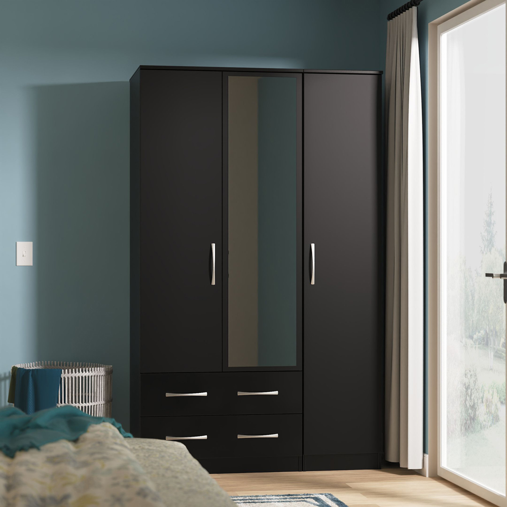Crowndale Avon 3 Door 2 Drawer Matt Black Mirrored Wardrobe Ready Assembled Image 9