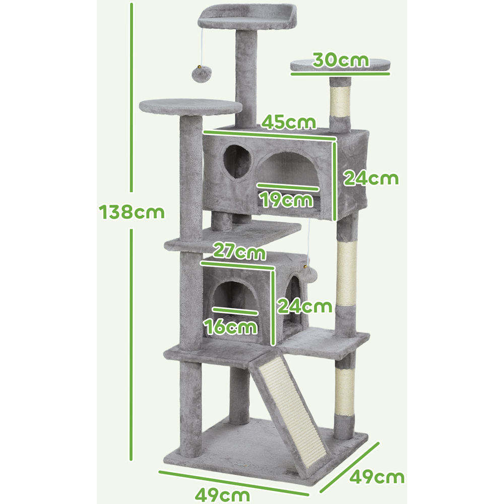 PawHut Light Grey Cat Tower Set with Scratching Posts Image 9