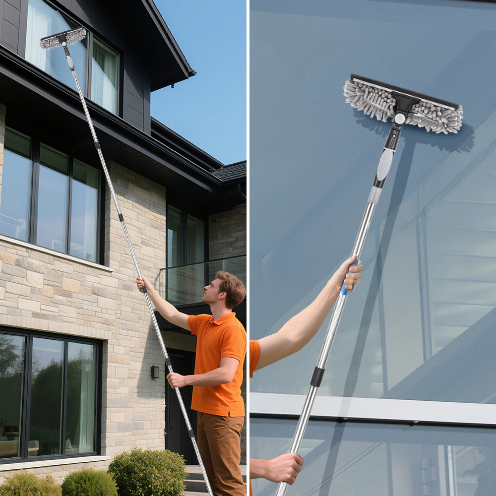 Living and Home Grey 2-in-1 Window Squeegee Cleaner Kit with 10 Extension Poles Image 2