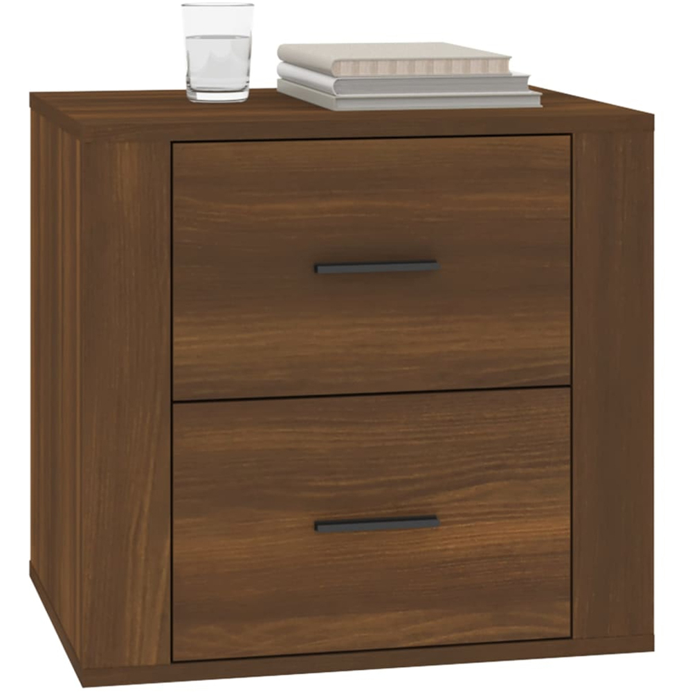vidaXL 2 Drawer Brown Oak Bedside Table Image 3