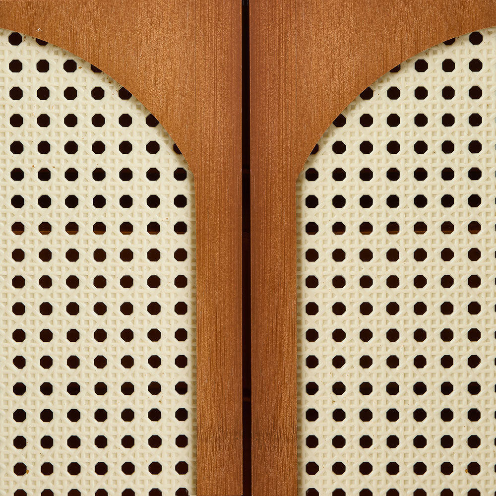 Living and Home 4 Door Single Open Shelf Brown Rattan Tall Shoe Cabinet Image 6