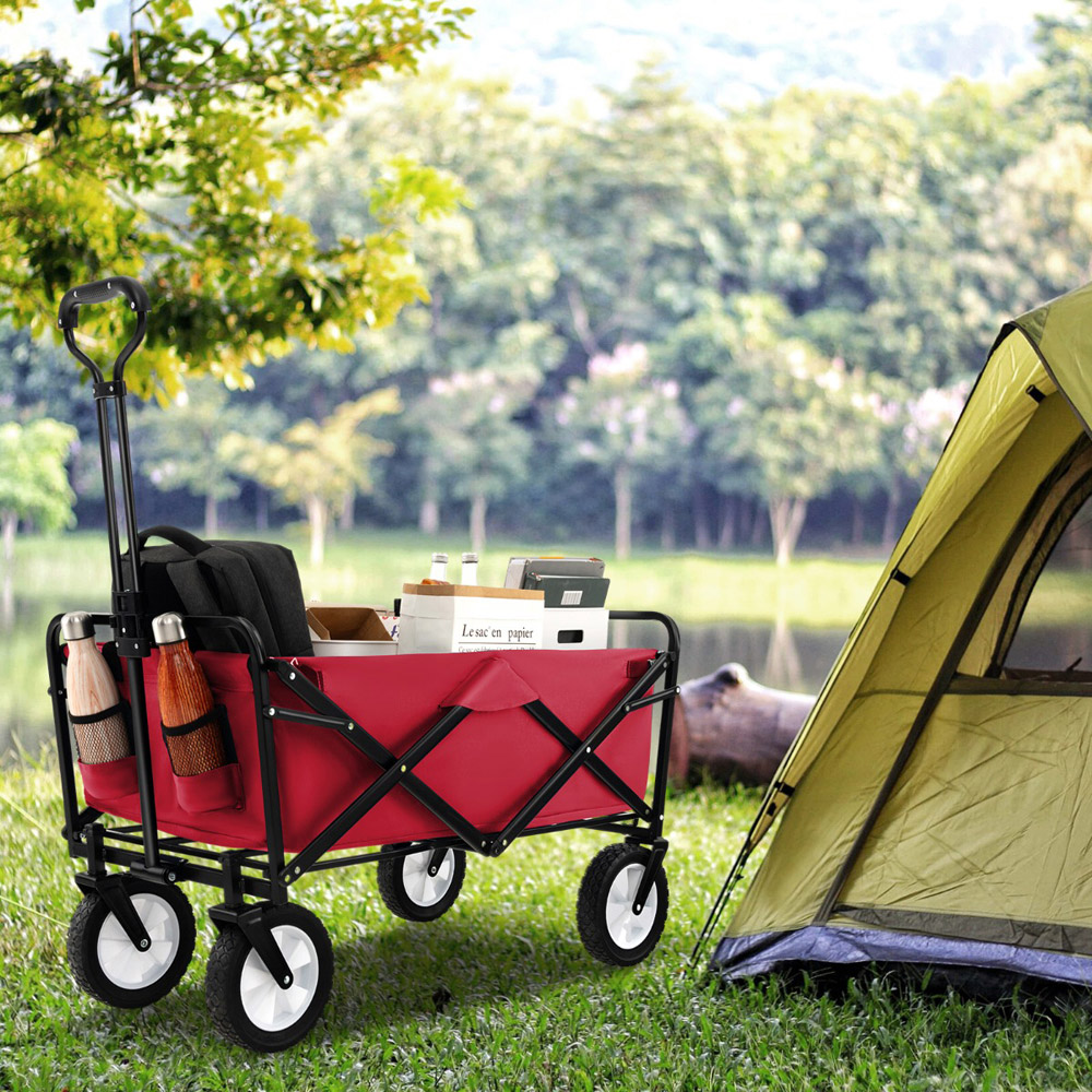 Costway Red Camping Garden Cart with Adjustable Handle Image 2