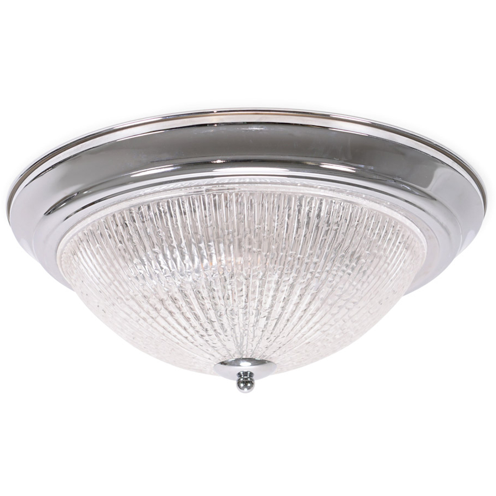 ValueLights Mossley Clear Ribbed Glass Chrome LED Flush Ceiling Light Image 1