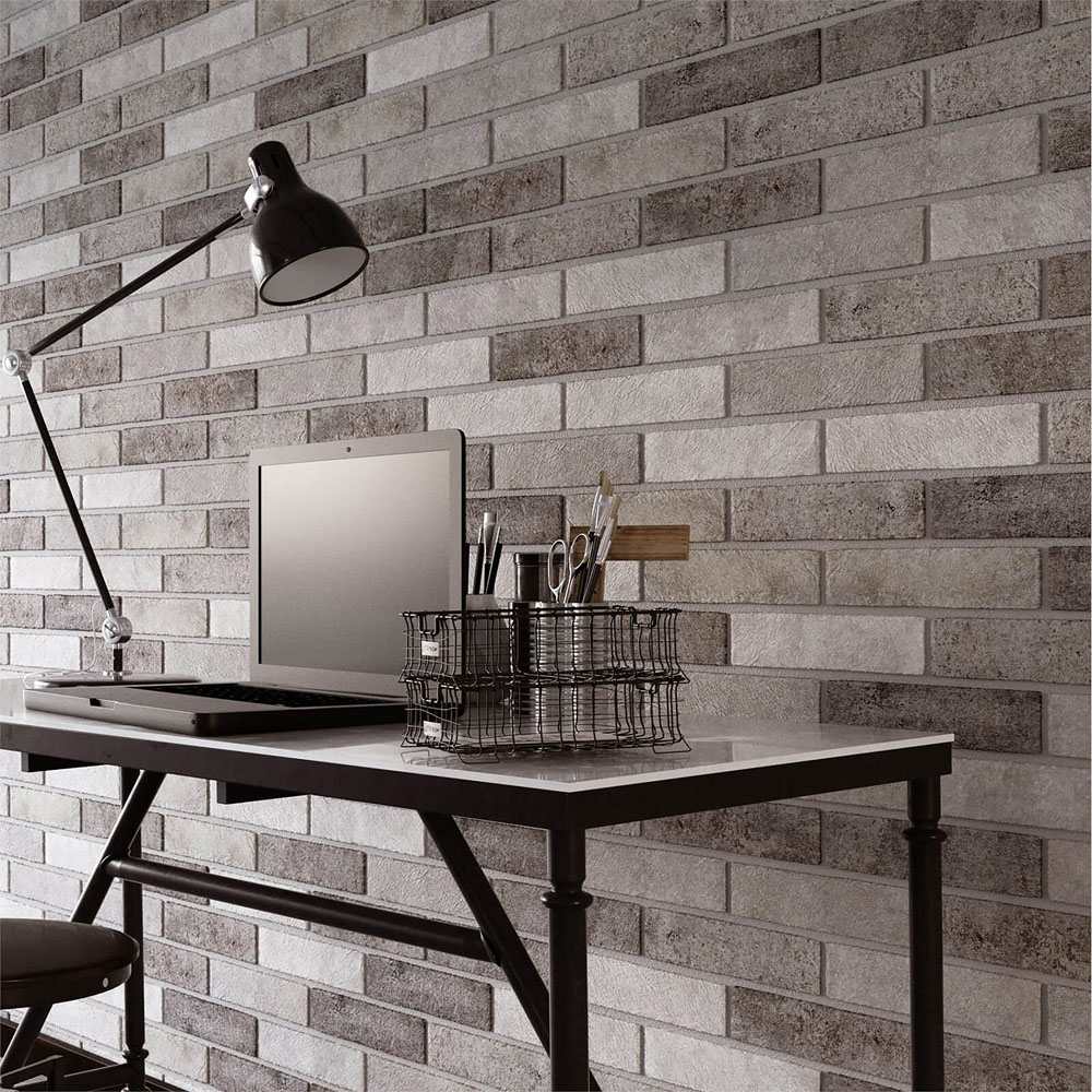 Top Ceramics Grey Brick Effect Porcelain Wall Tile 250 x 60mm Image 1