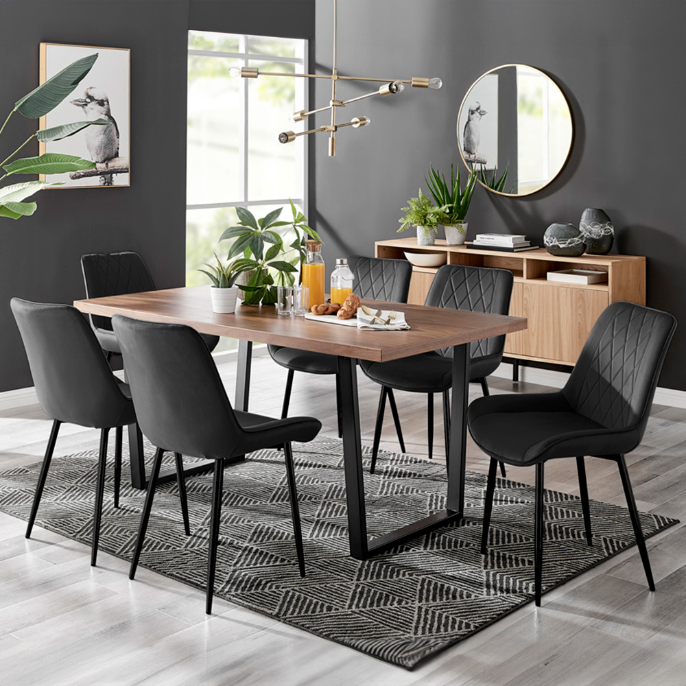 Furniturebox Solo Cesano 6 Seater Dining Set Brown and Black Image 1