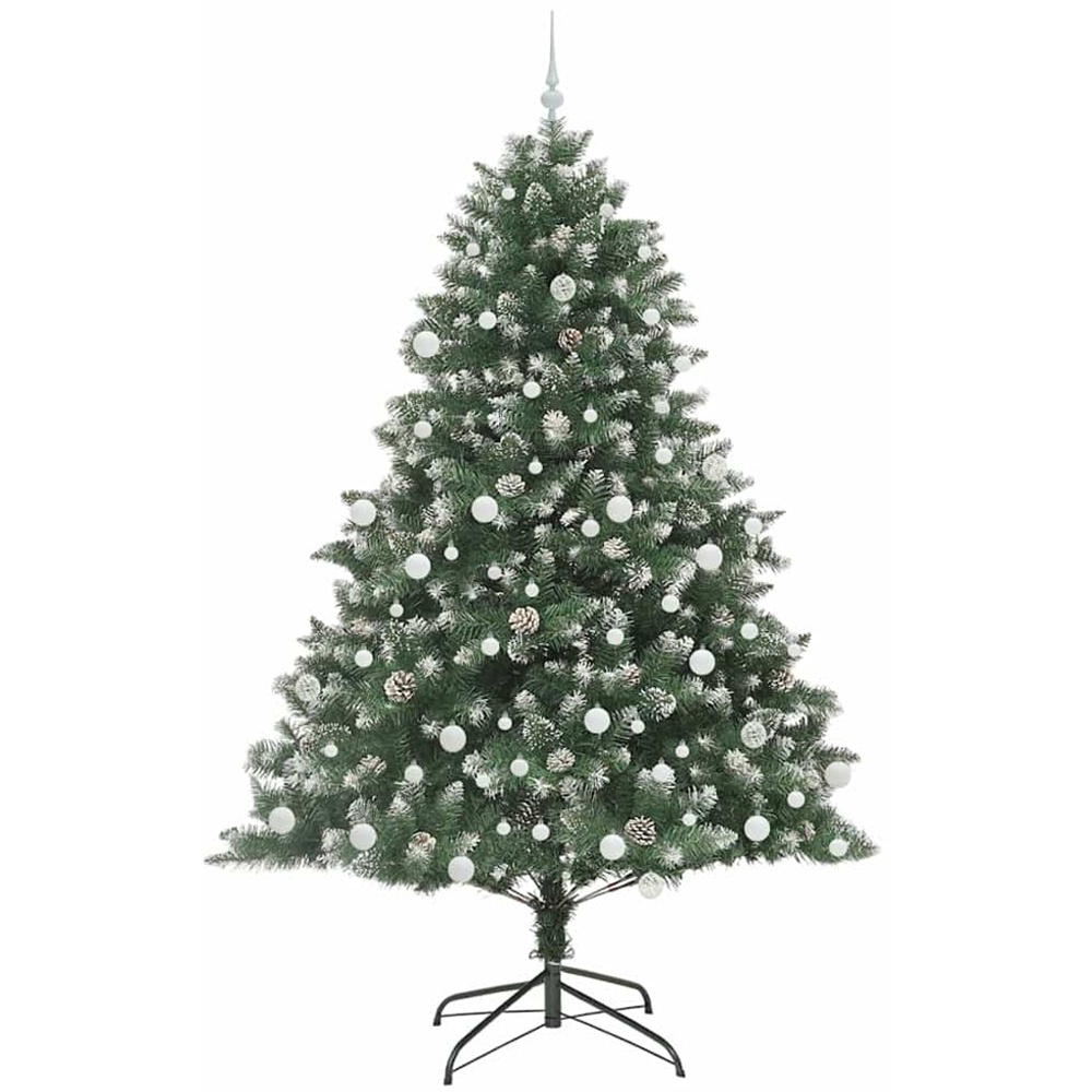 vidaXL Pre-Lit White Baubles Green Artificial Snow Tipped Christmas Tree 7ft Image 4