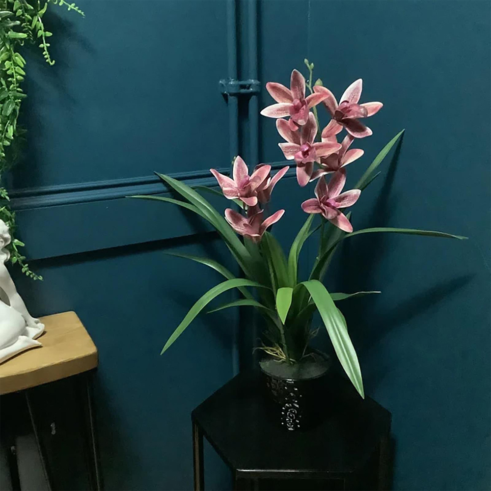 Leaf Dark Pink Artificial Orchid in Ceramic Planter 1.6ft Image 2