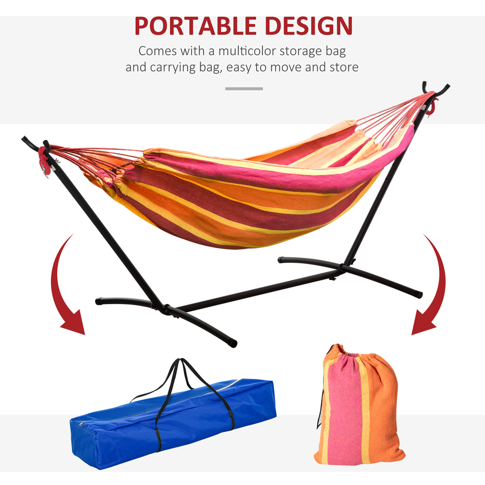 Outsunny Red Stripe Camping Hammock with Stand and Carry Bag Image 6