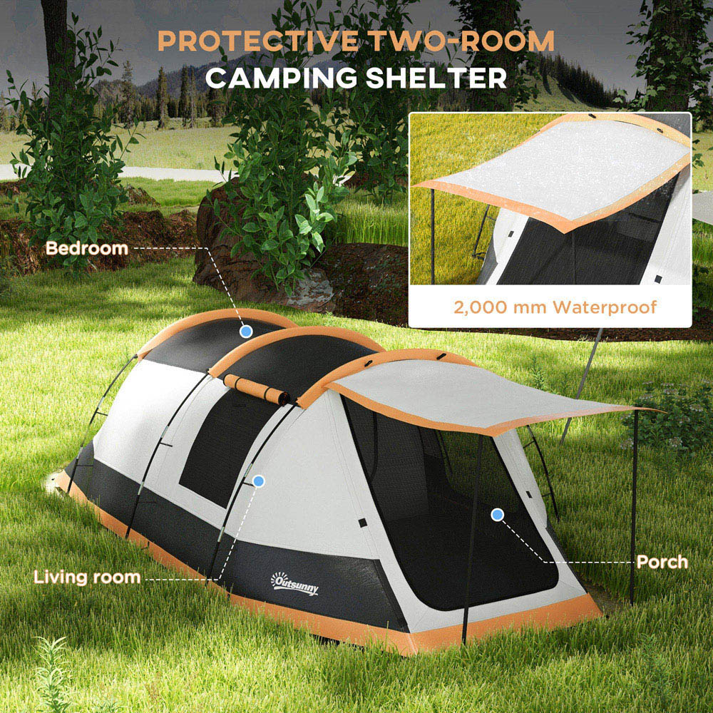Outsunny 3-4 Person Waterproof Tunnel Camping Tent Orange Image 4