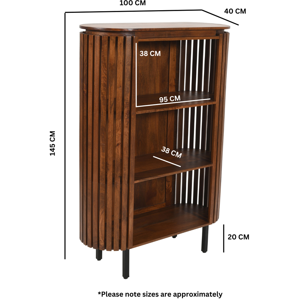 Brooklyn Slatted 3 Shelf Medium High Mango Wood Bookcase Image 5