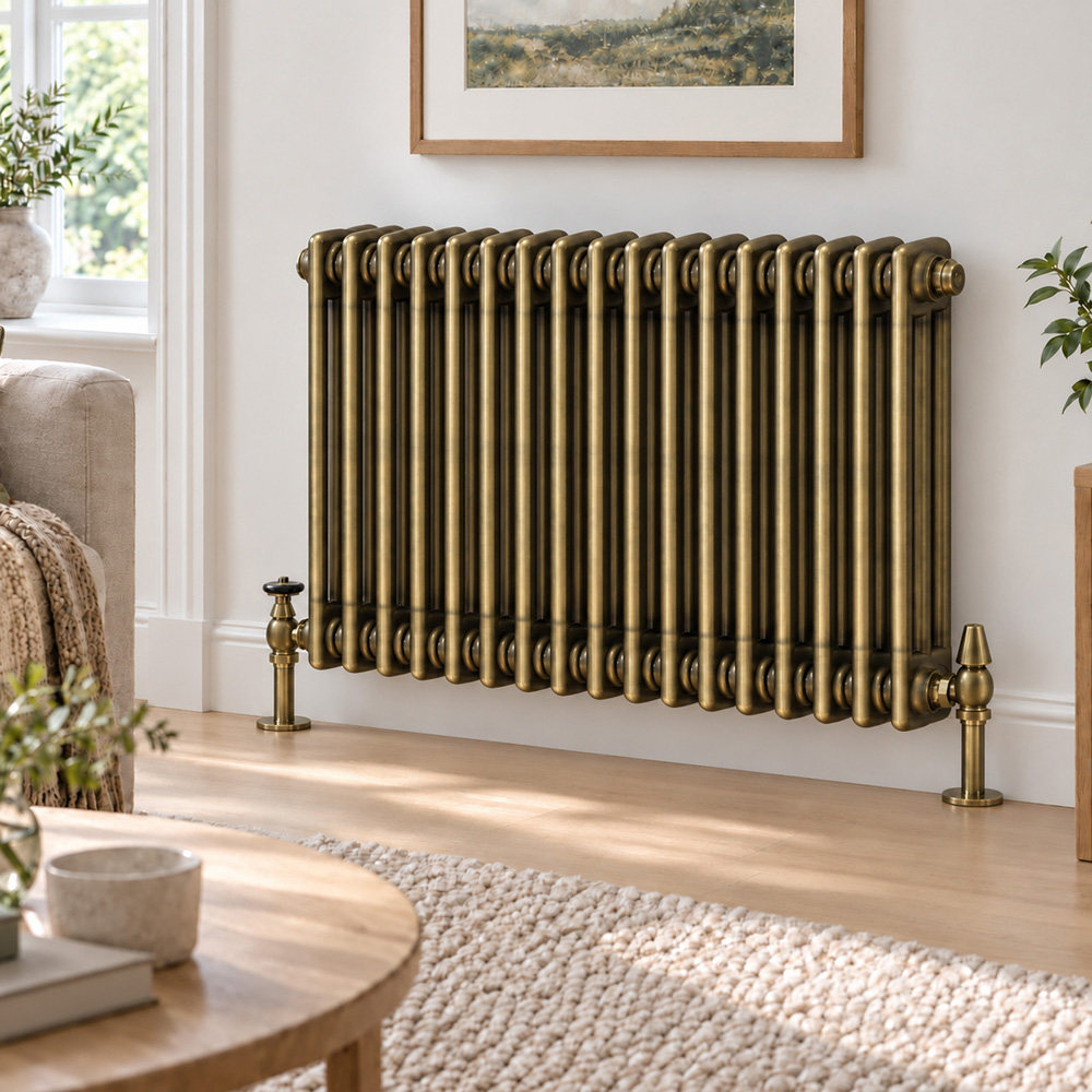 Go Bathrooms Clarence Antique Brass 3 Column 17 Section Radiator 600 x 785mm Image 2