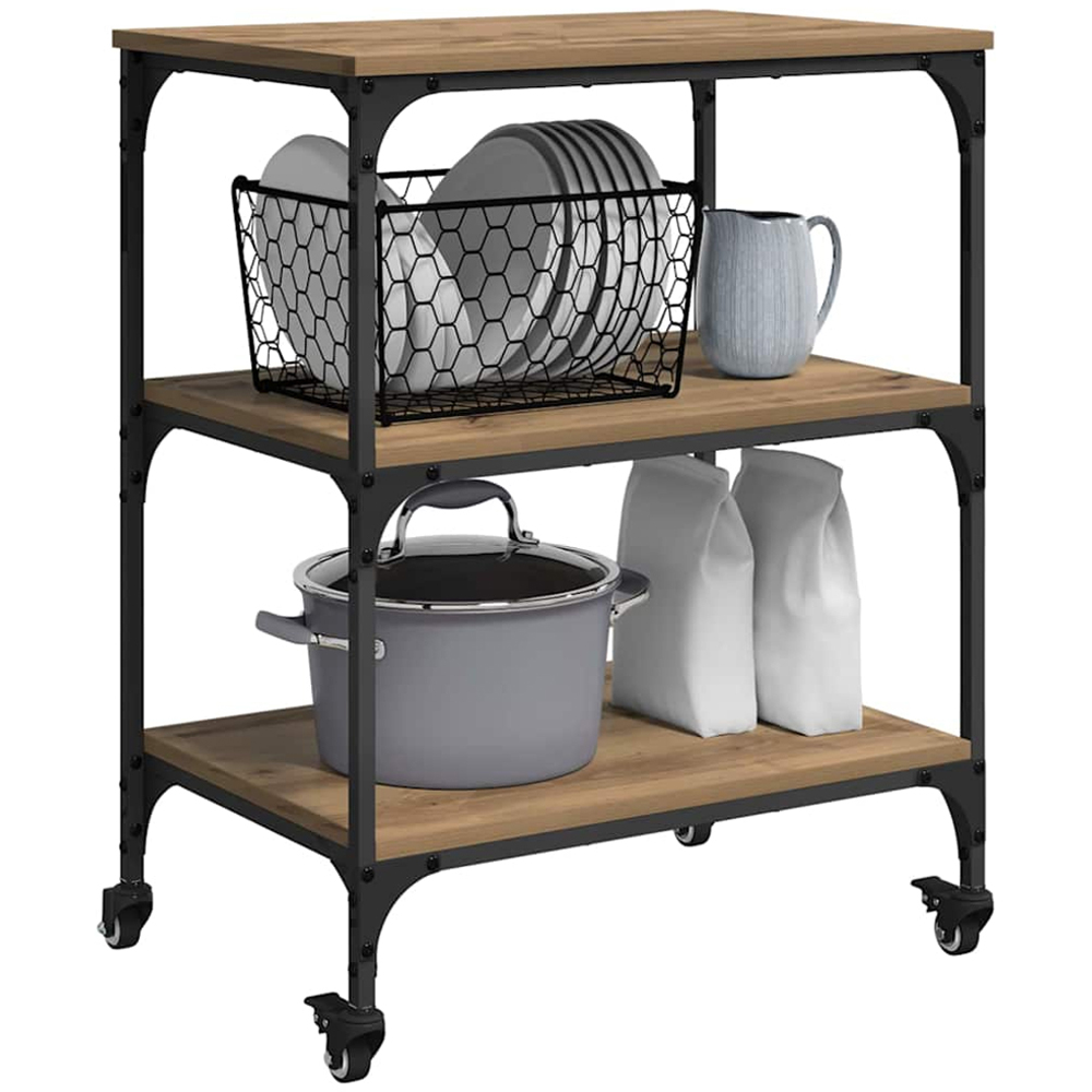 vidaXL 3 Shelf Artisan Oak Kitchen Trolley Image 3