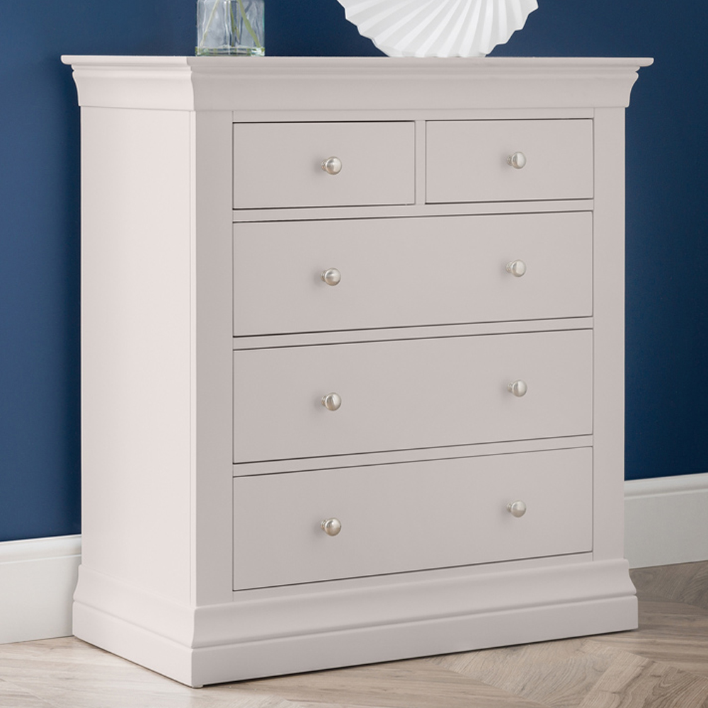 Julian Bowen Clermont 5 Drawer Light Grey Chest of Drawers Image 1