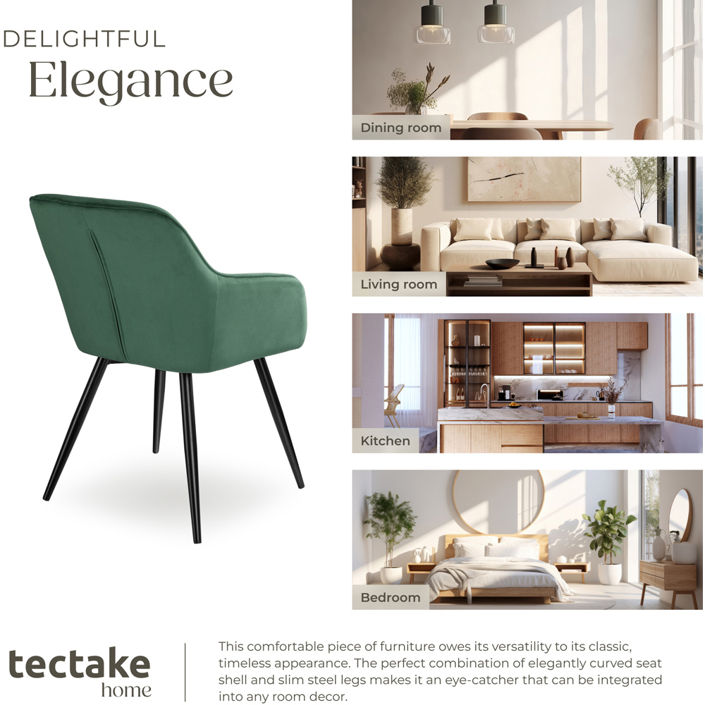 tectake Marilyn Dark Green and Black Velvet Look Padded Dining Chair Image 8