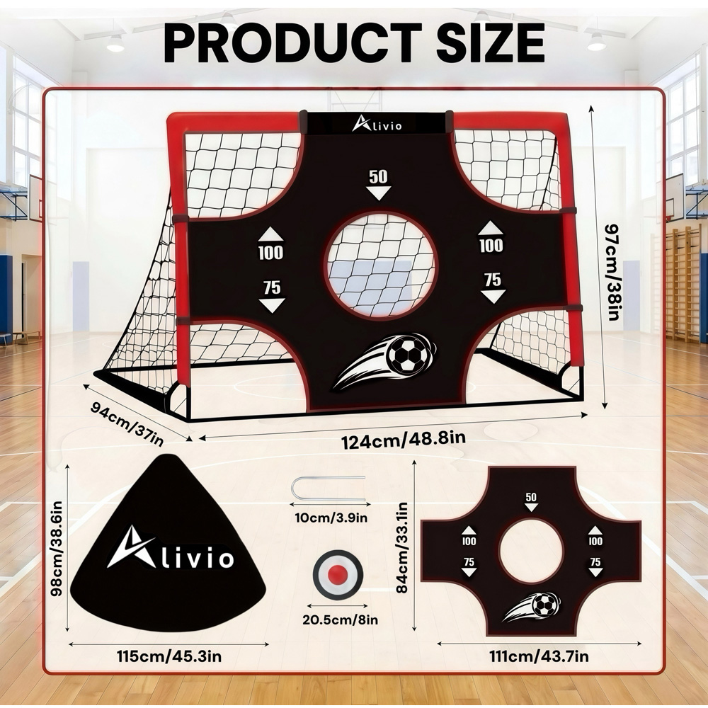Alivio 3-in-1 Red Kids Mini Football Goal Post Set with Net Ball and Target Sheet Image 7