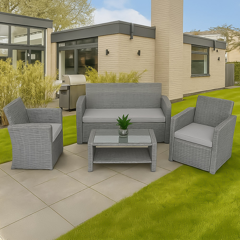 Shatchi 4 Seater Grey Steel Garden Sofa Set Image 1