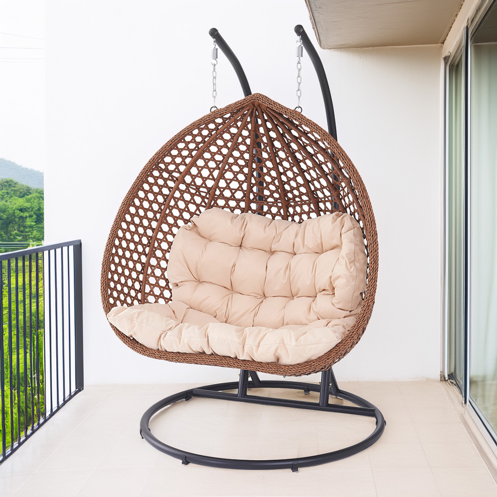 Henley 2 Seater Rattan Cream Swing Egg Pod Chair Image 7