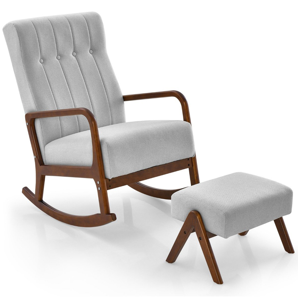 Costway Grey Upholstered Fabric Rocking Chair Image 2