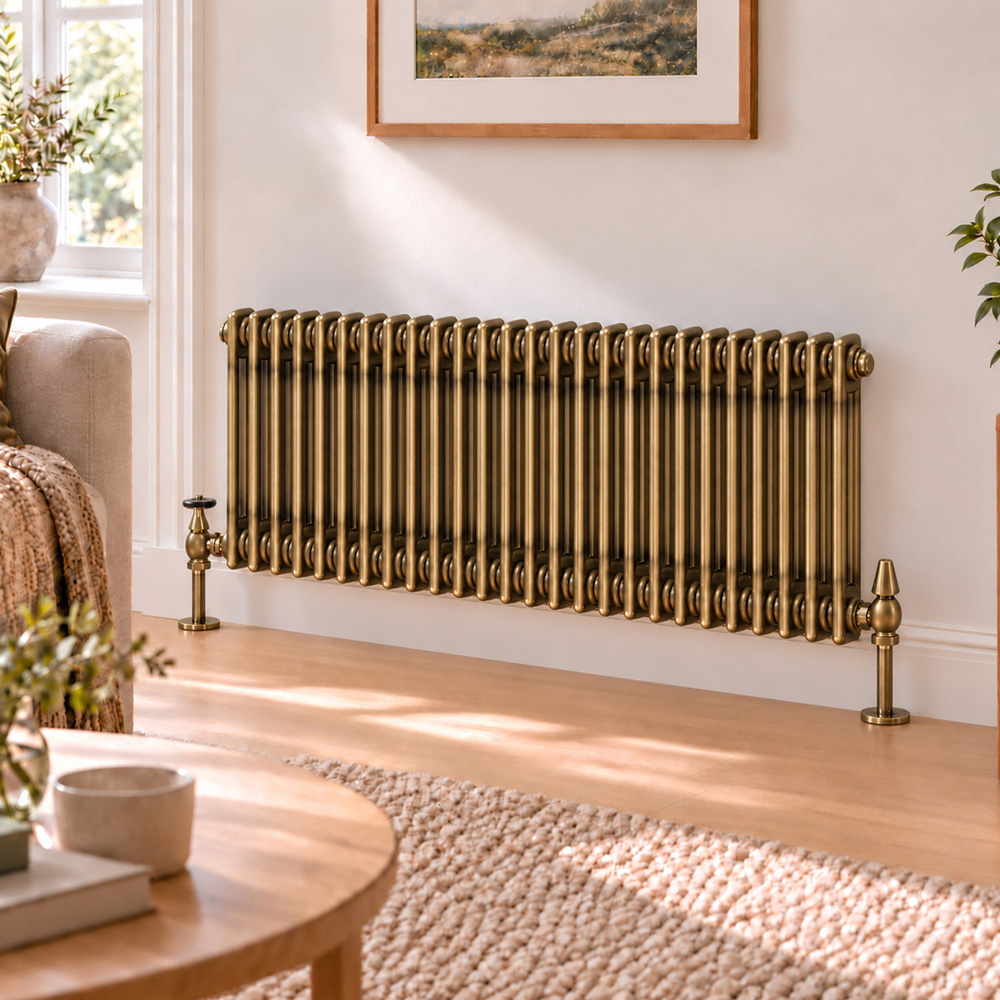 Go Bathrooms Clarence Antique Brass 2 Column Radiator 400 x 1190mm Image 2