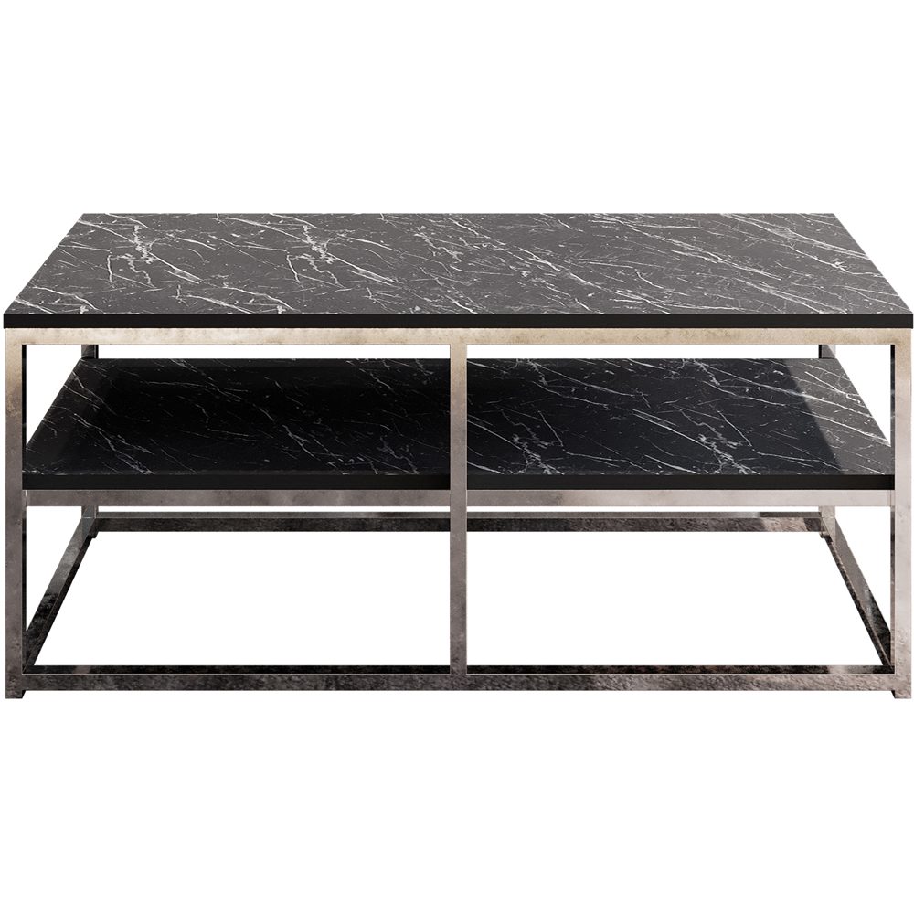 Decorotika Forteus Single Shelf White Black Marble Effect and Chrome Coffee Table with Metal Legs Image 2