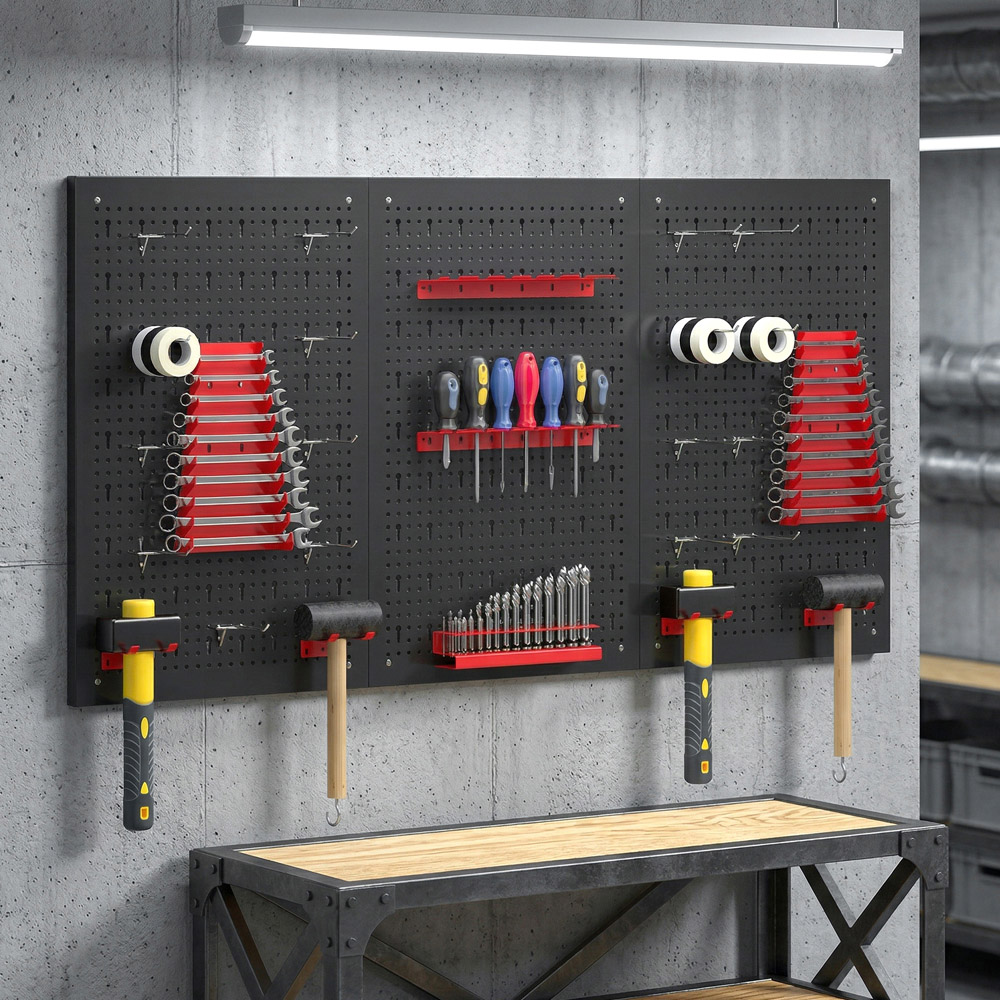 HOMCOM 28 Piece Wall Mounted Pegboard with Hooks and Storage Shelves Image 3