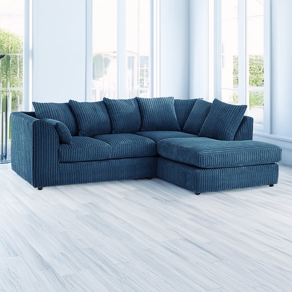 Luxor 3 Seater Marine Blue Jumbo Cord Right Hand Facing Corner Sofa Image 1