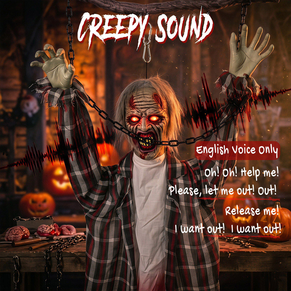 HOMCOM Light Up Hanging Animated Chained Zombie Halloween Decoration 3.6ft Image 7