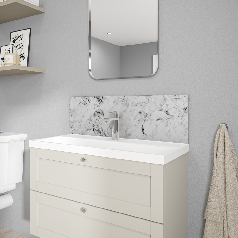 Wetwall Alloy Carrara Marble Herringbone Splashback 800 x 250mm Image 5