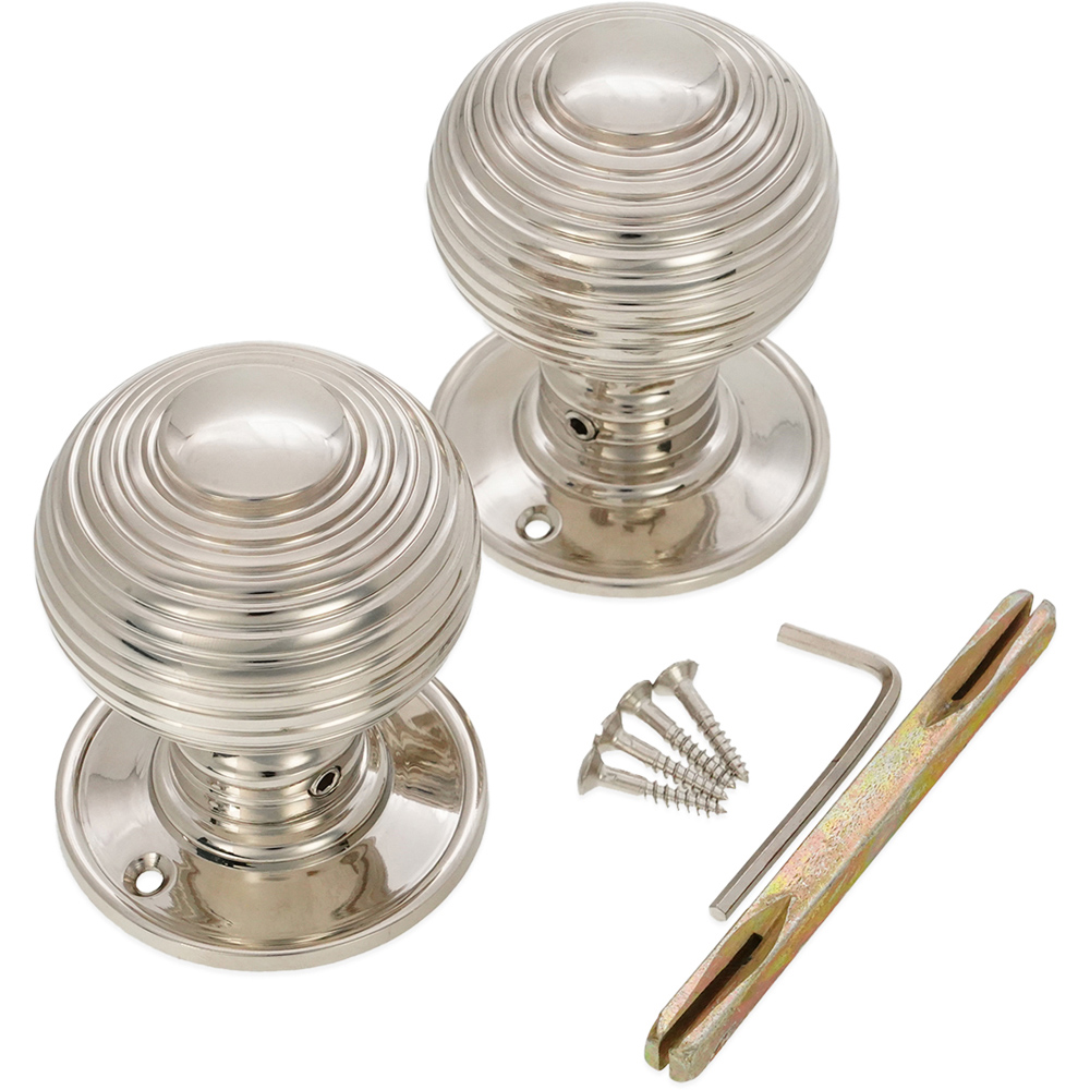 Spira Brass Polished Nickel Beehive Large 60mm Mortice Door Knob 2 Pack Image 4