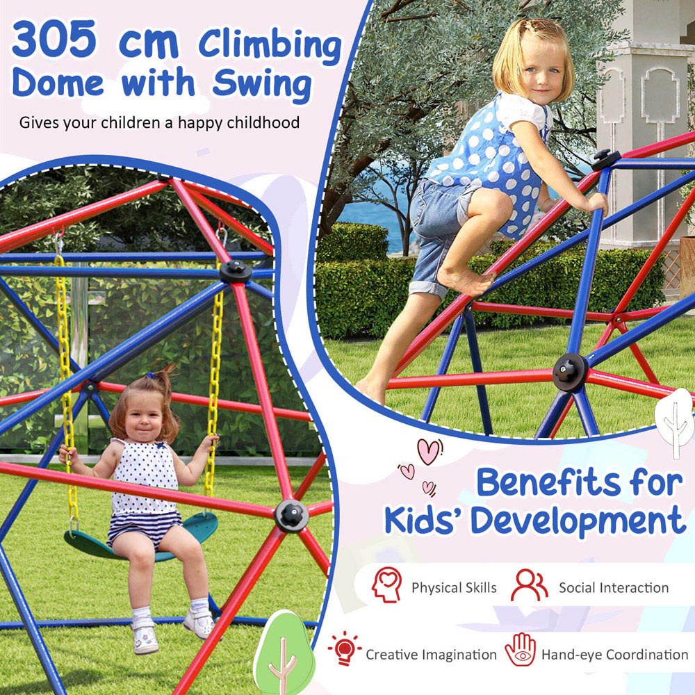 Costway Red Kids Climbing Dome and Jungle Gym Playground Set Image 6