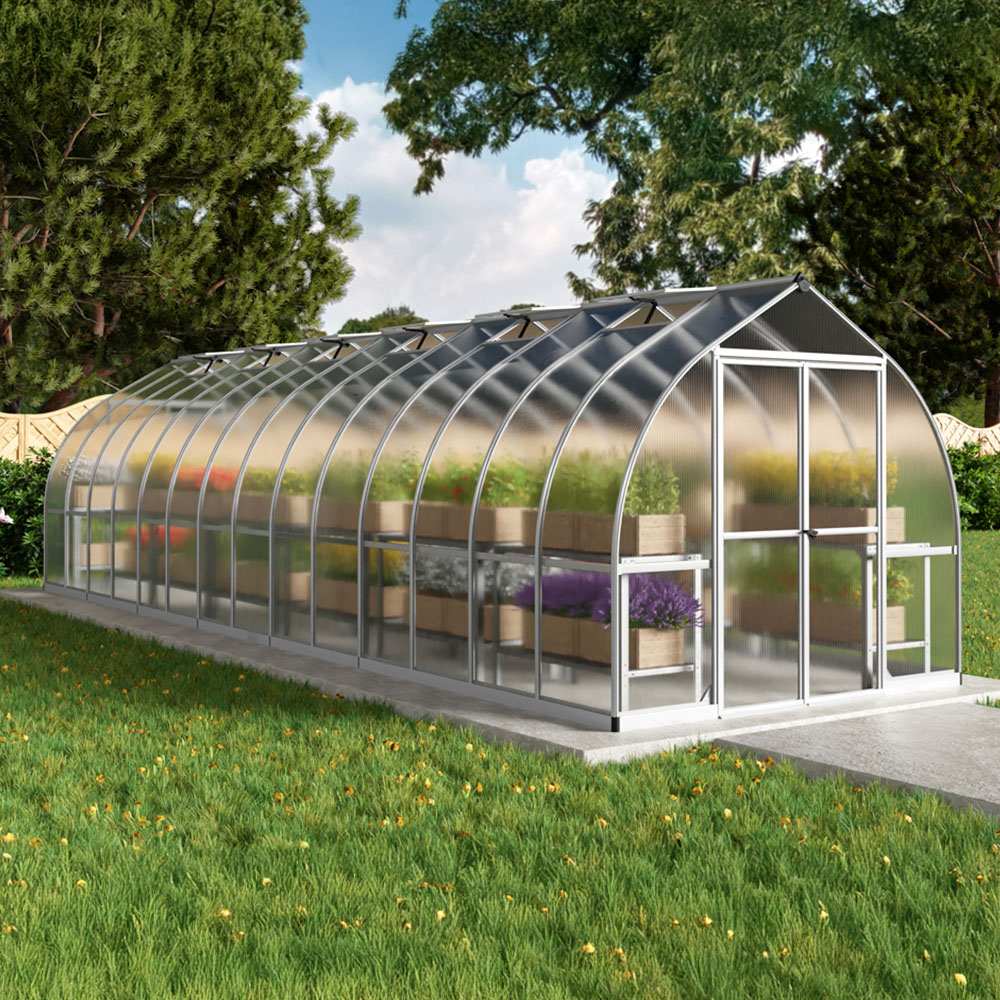 Palram Canopia Bella Silver Polycarbonate 8 x 28ft Greenhouse Image 2