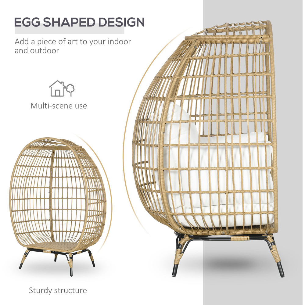 Outsunny Khaki Rattan Outdoor Egg Chair with Cushion Image 5