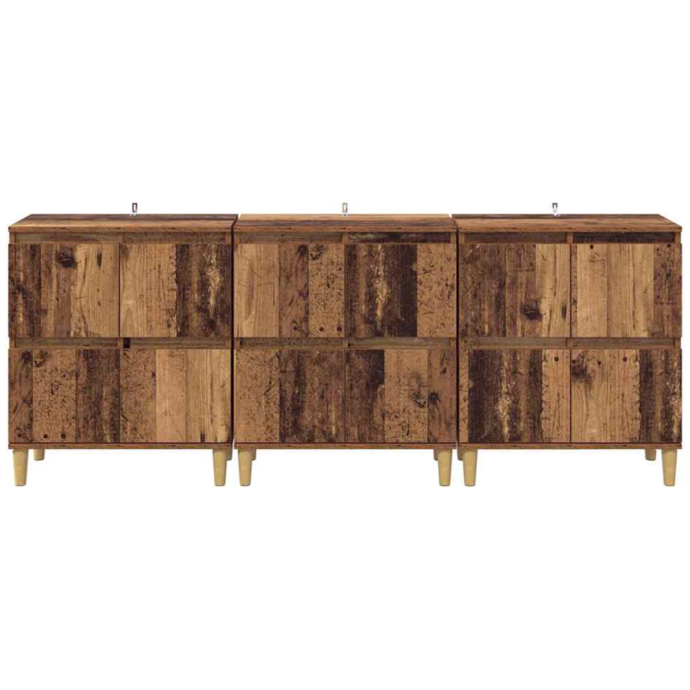 vidaXL 4 Door Old Wood Sideboard with Wooden Legs Set of 3 Image 5