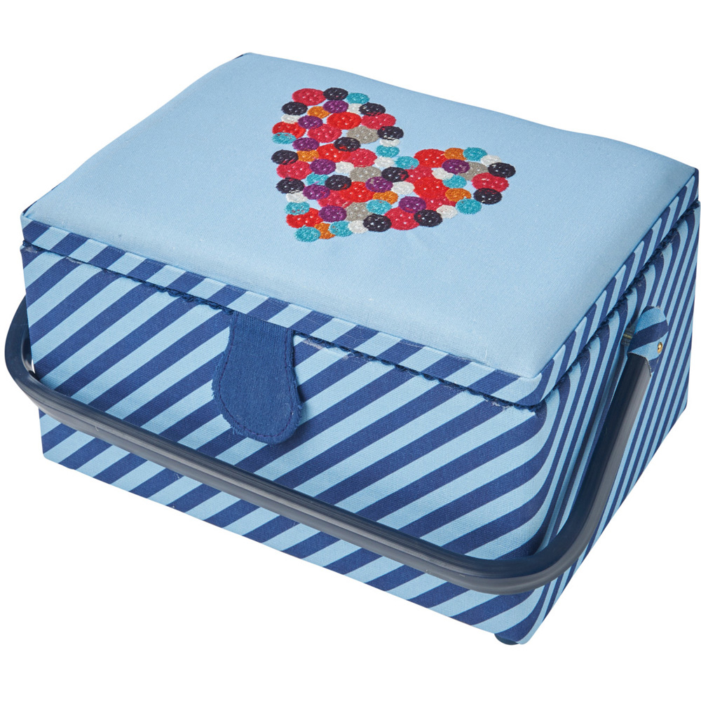 Sewing Online Blue Heart Strip Medium Sewing Basket with Carry Handle Image 1