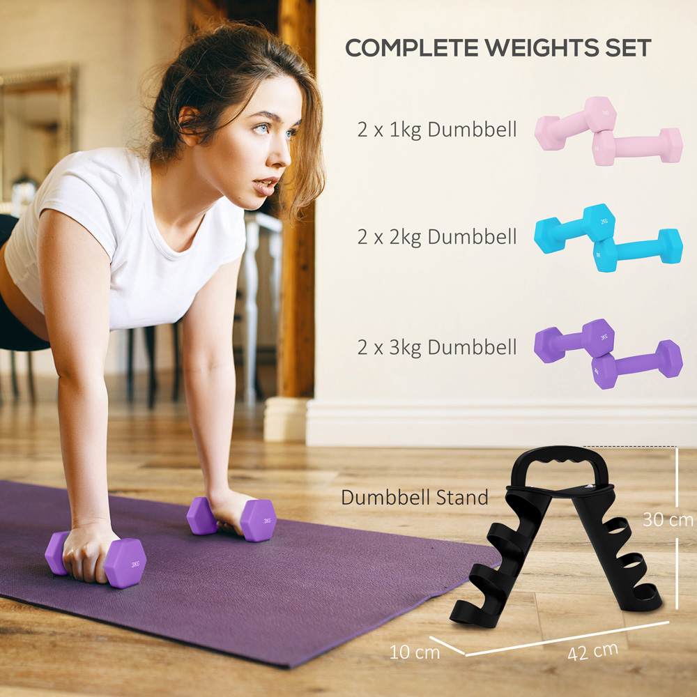 SPORTNOW Pink Hex Dumbbell Set with Storage Rack 6 Pack Image 4